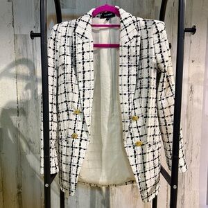 TWEED White and Black Checkered Women's Blazer